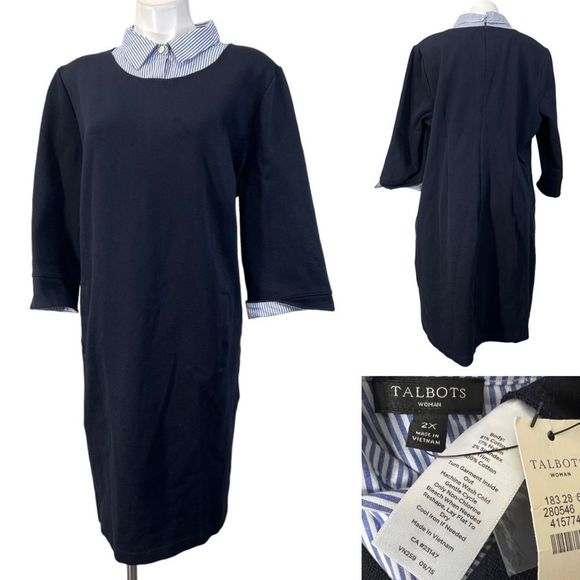 Talbots layered look shirt dress plus size 2X navy blue - Picture 1 of 5